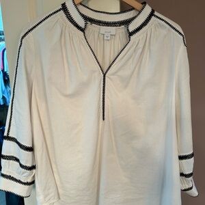 J. Jill Cream Blouse with Black Trim